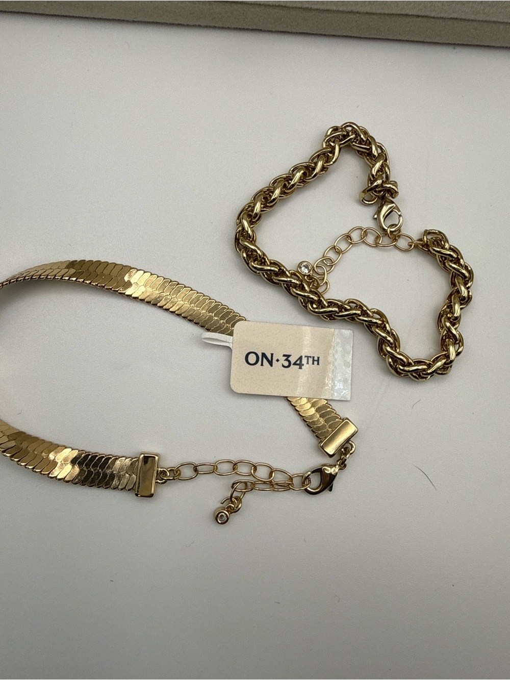 Gold Chain Bracelet and Herringbone Necklace Set